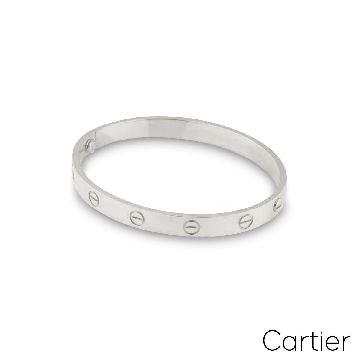 Cartier White Gold Plain Love Bracelet Size 18 B6035418